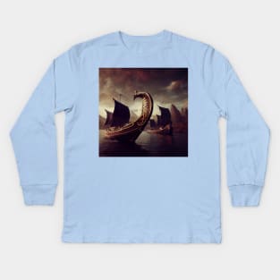 Viking Raiders on Longships Kids Long Sleeve T-Shirt